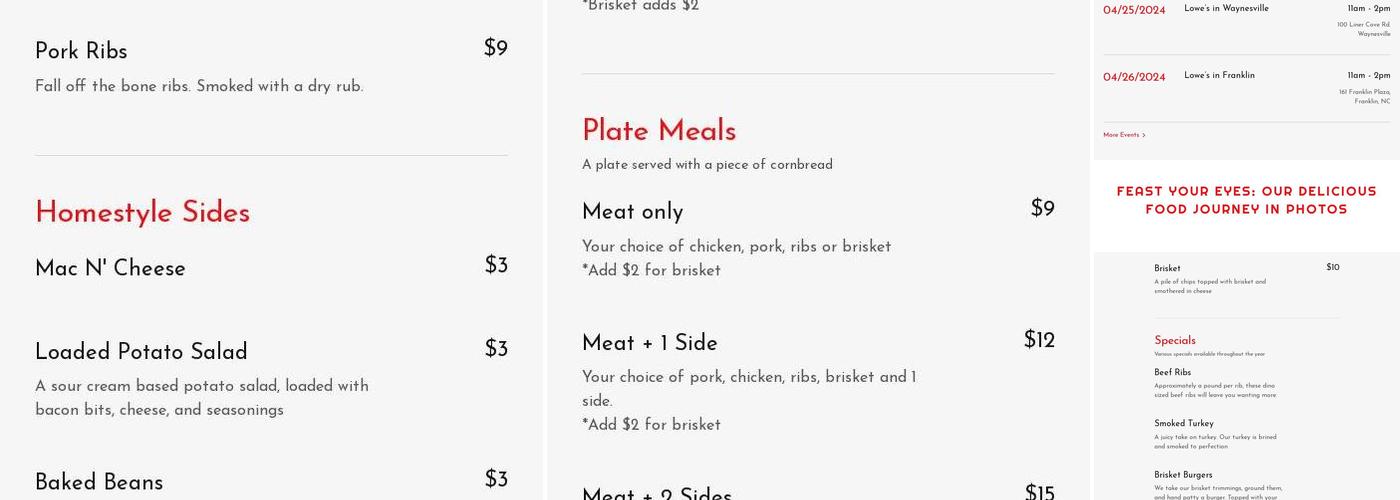 Bens Backdraft Barbecue Menu