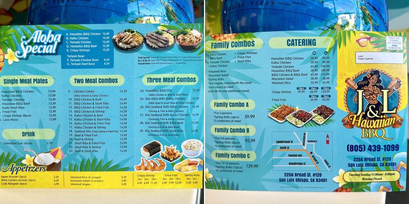 J&L Hawaiian BBQ Menu