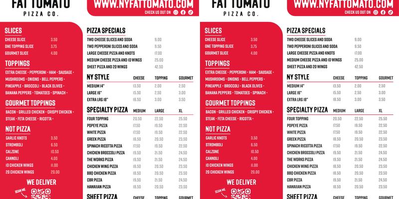 Fat Tomato Pizza Co. Menu