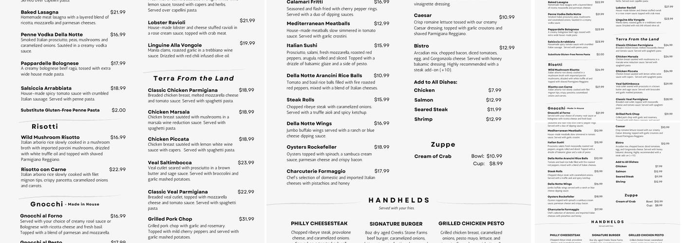 Della Notte Menu
