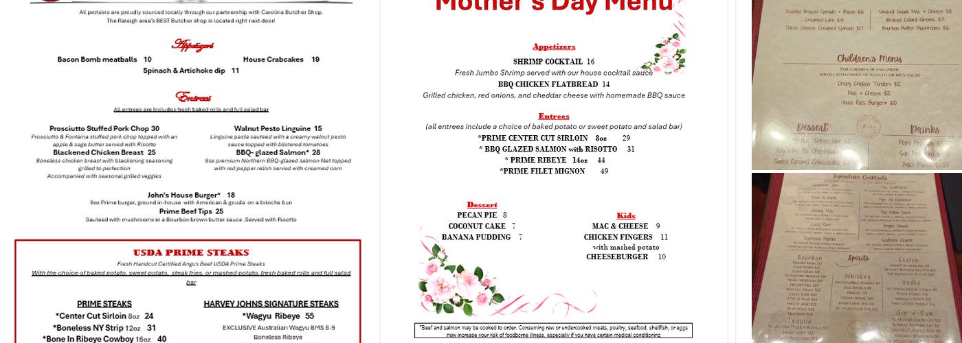 Harvey John's Steakhouse Menu