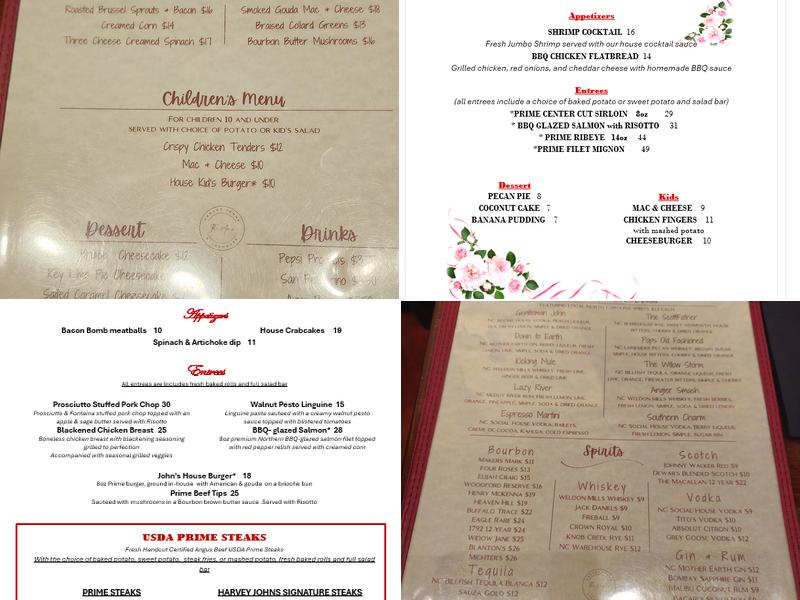 Harvey John's Steakhouse Menu