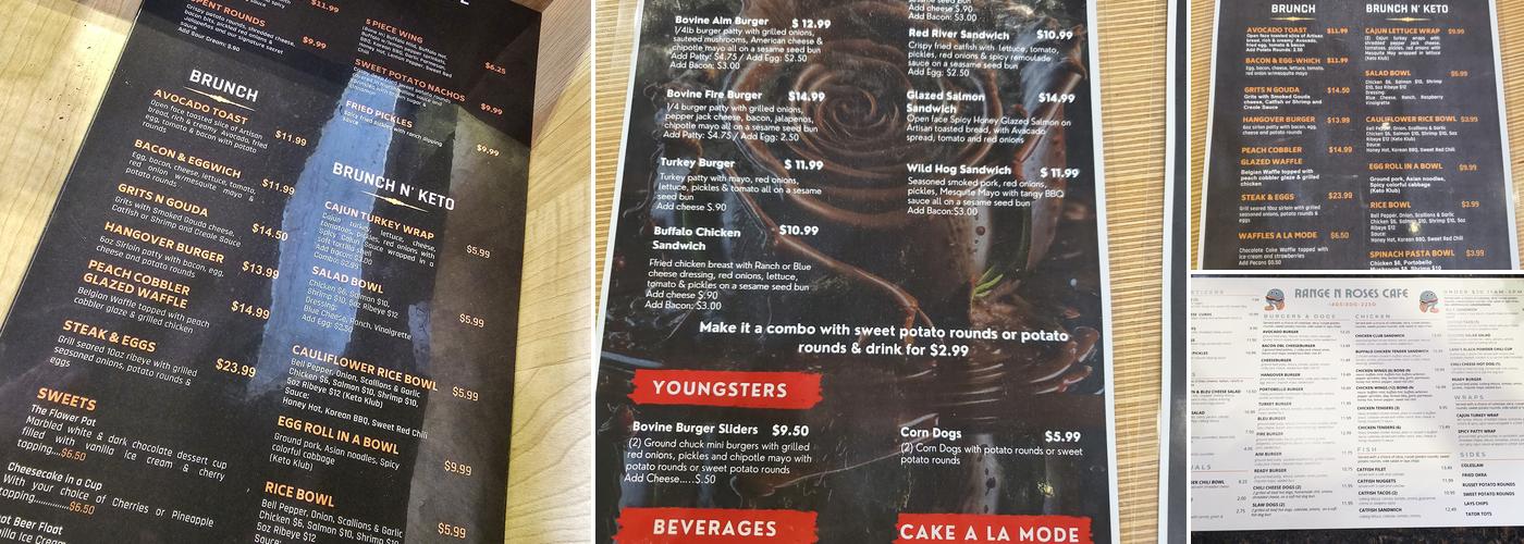 Range N' Roses Cafe Menu