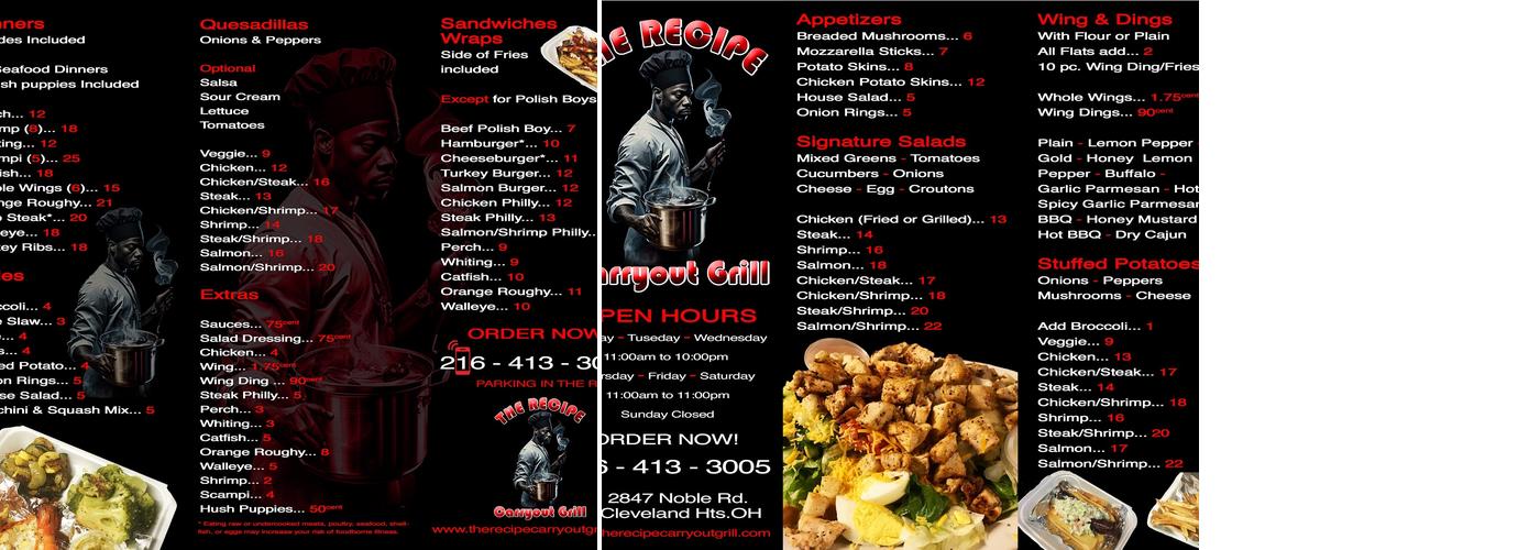 The Recipe Carryout Grill Menu