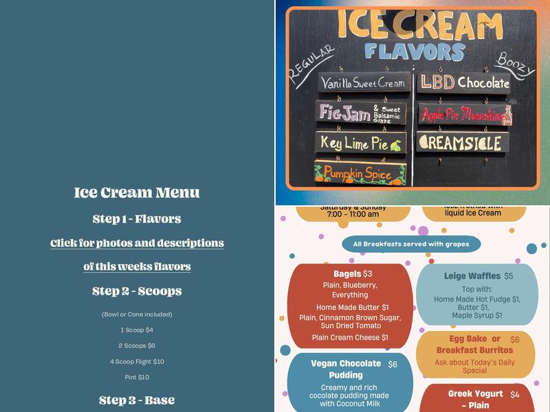 Tipsy Cow Ice Cream and Desserts Menu