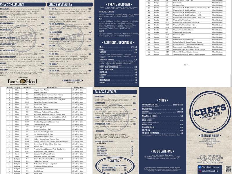 Chez's Delicatessen Menu