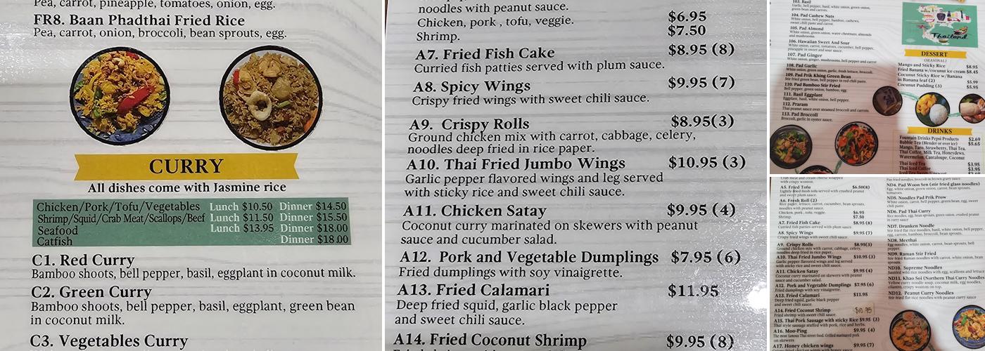 Baan Phad Thai Menu