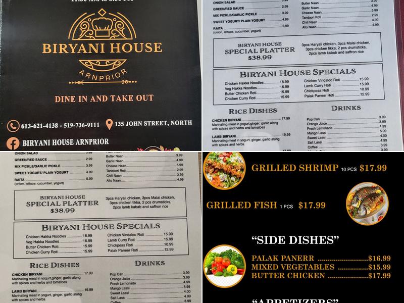 Biryani House Arnprior Menu