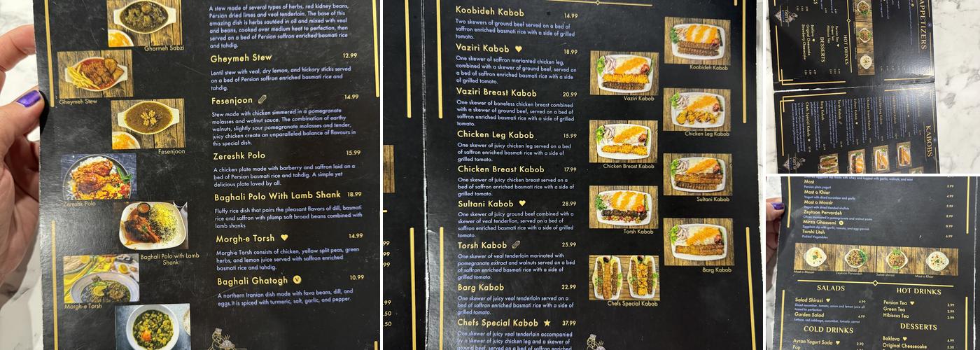 Taste of Persia Menu