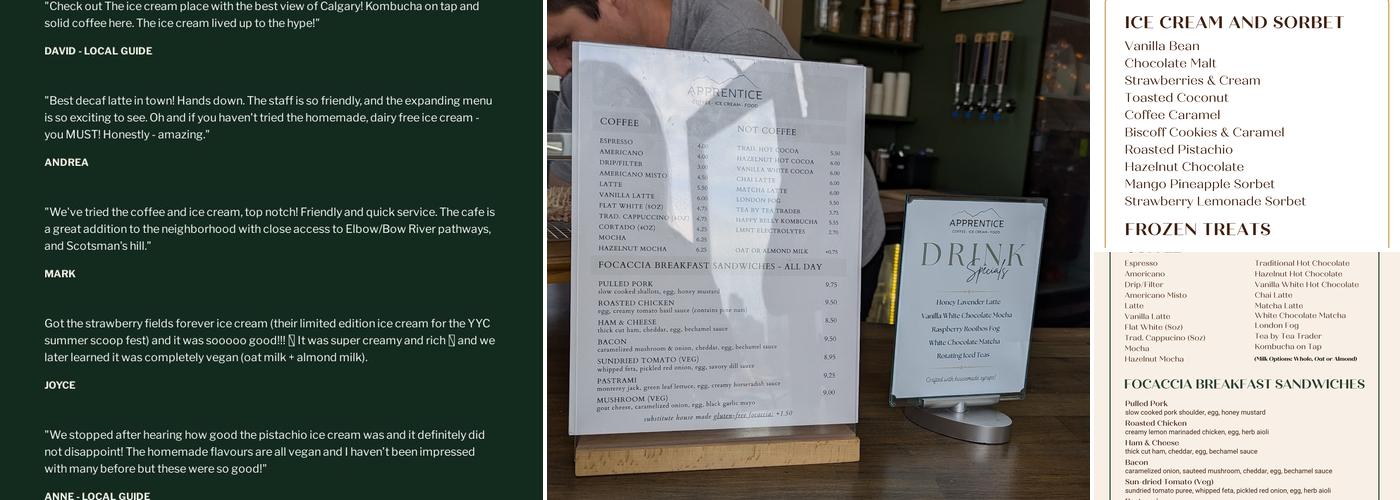 Apprentice Cafe Menu