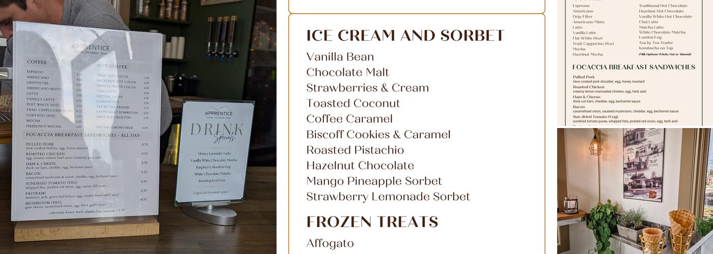 Apprentice Cafe Menu
