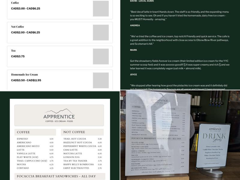Apprentice Cafe Menu