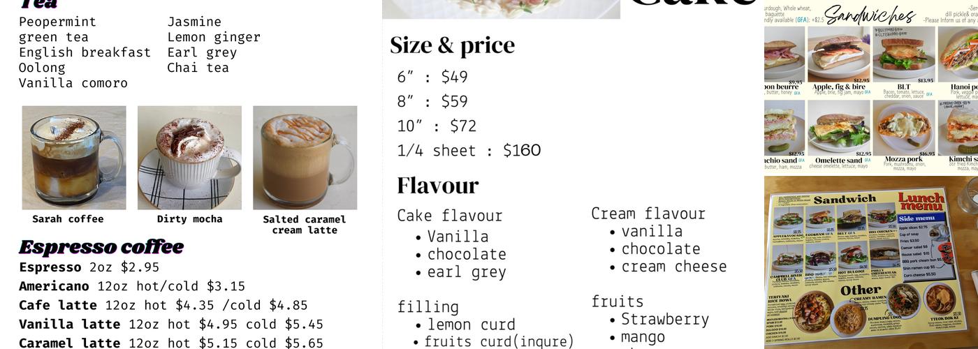 Sarah makes cakes(rice&noodles) Menu
