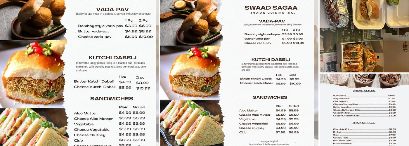 Swaad Sagaa Indian Cuisine Inc. Menu