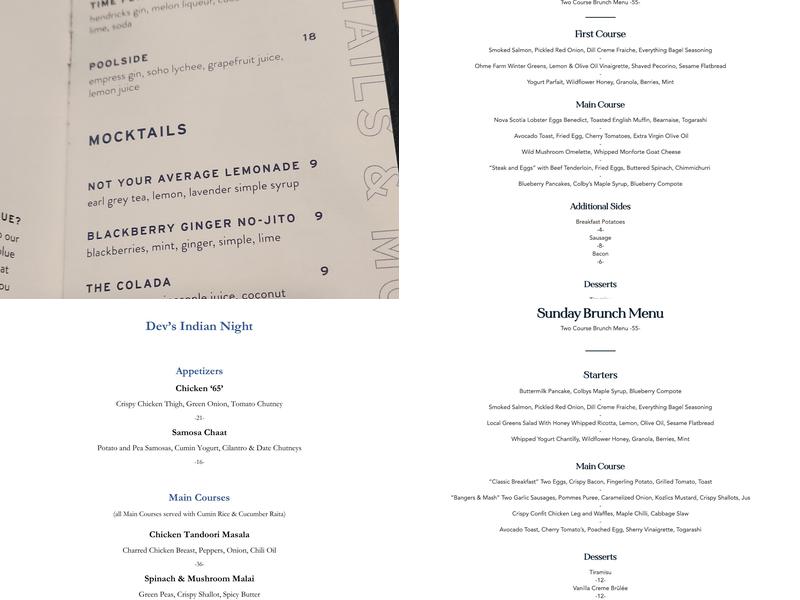 NOTL Bar & Restaurant Menu