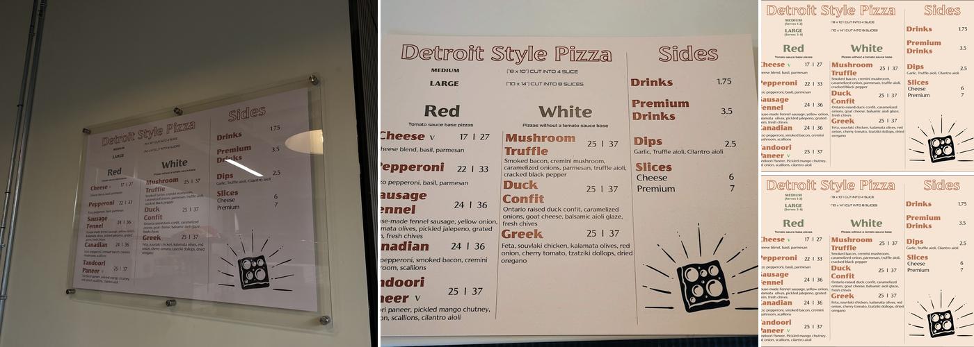 Renaissance Detroit Style Pizza Menu