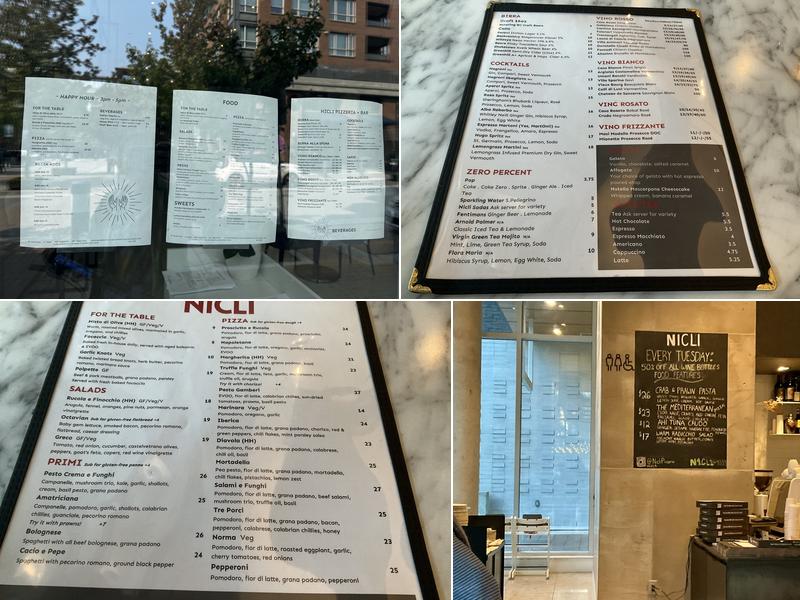 Nicli Pizzeria + Bar - Wesbrook Menu