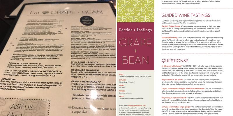 GRAPE + BEAN TASTING ROOM Menu