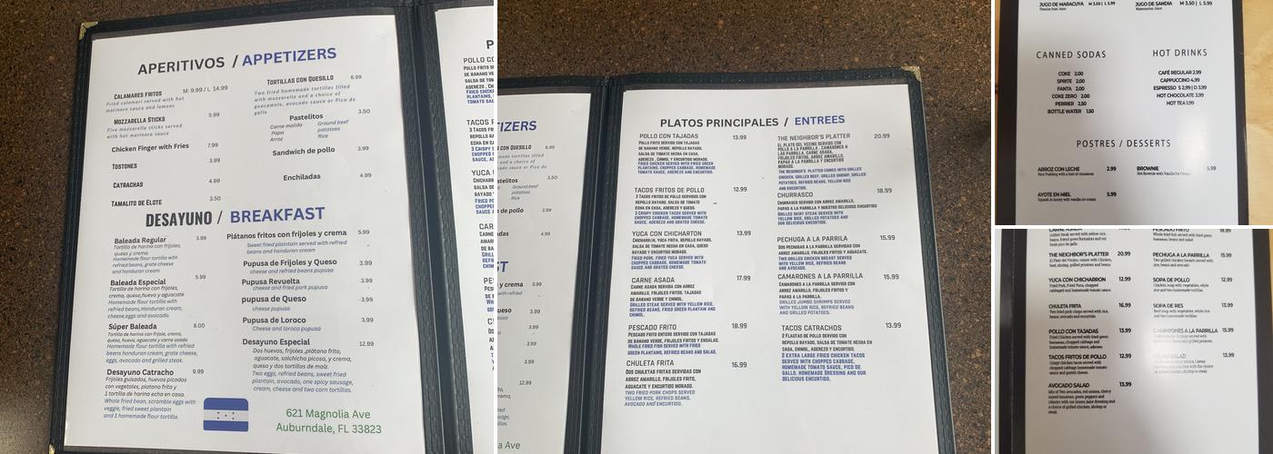 Fogón Catracho Menu