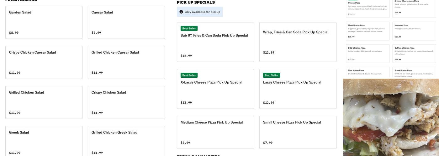 Venus Pizza Menu