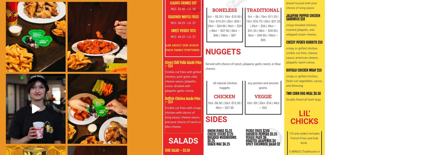 Wing Shack Boulder Menu