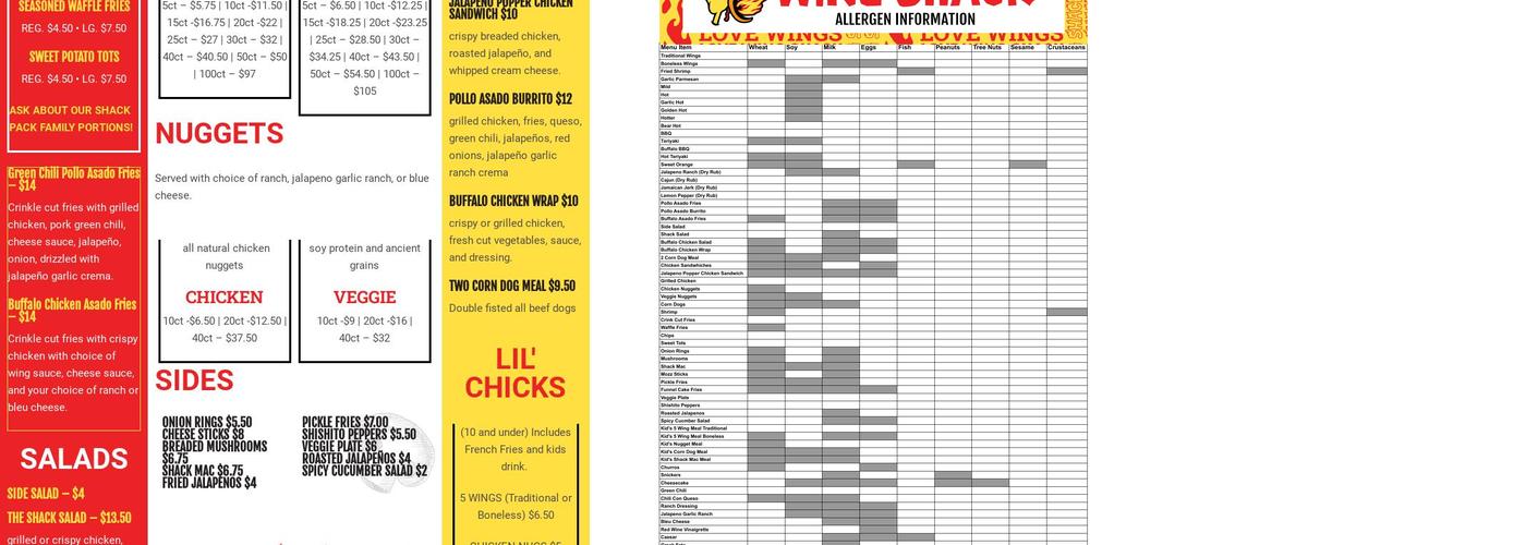 Wing Shack Boulder Menu