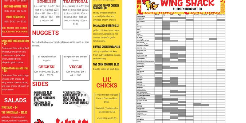 Wing Shack Boulder Menu