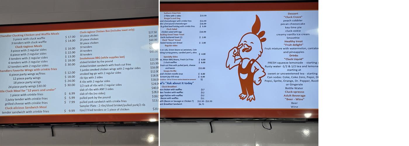 Suthern Cluck Chicken and Waffle Menu