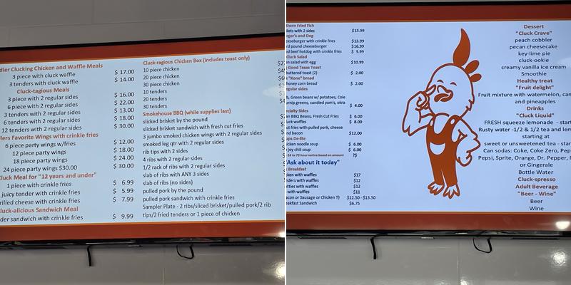 Suthern Cluck Chicken and Waffle Menu