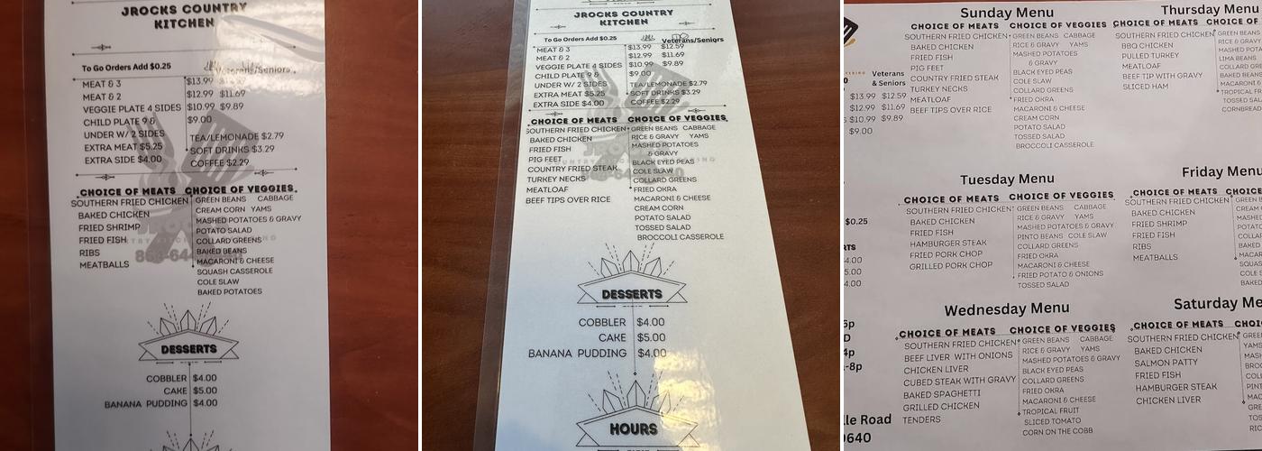 JROCKS Country Kitchen Menu