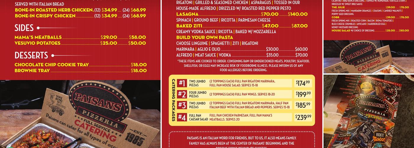 Paisans Pizza Menu