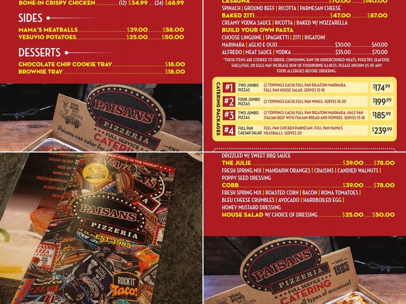 Paisans Pizza Menu
