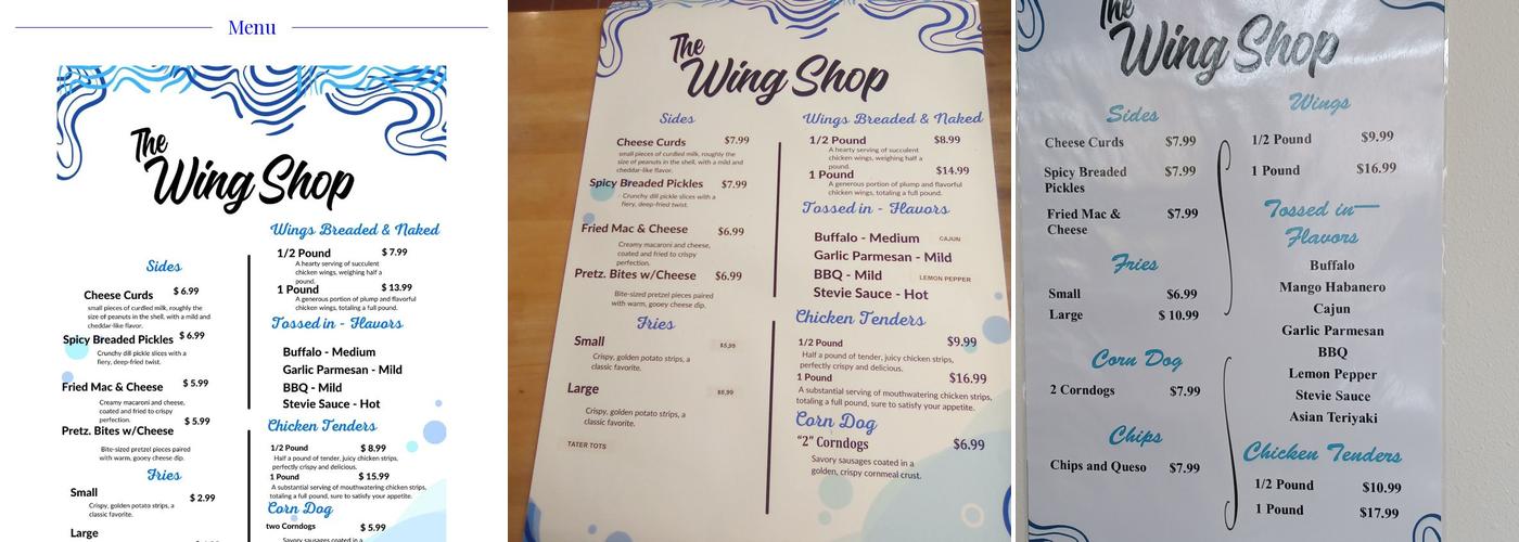 The Wing Shop Menu