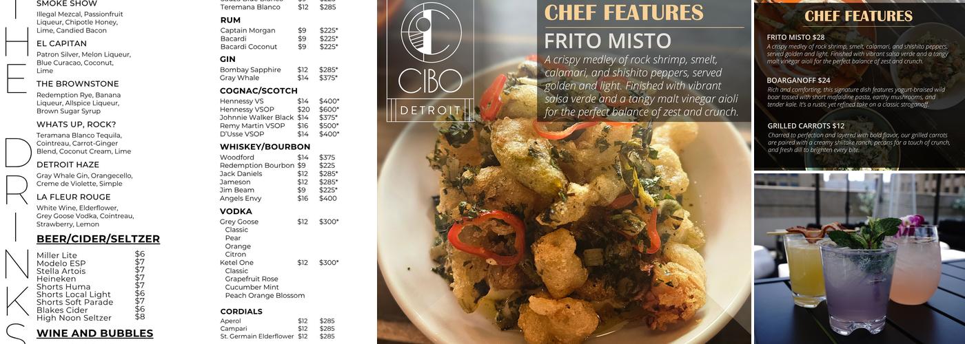 Cielo Rooftop Bar Menu