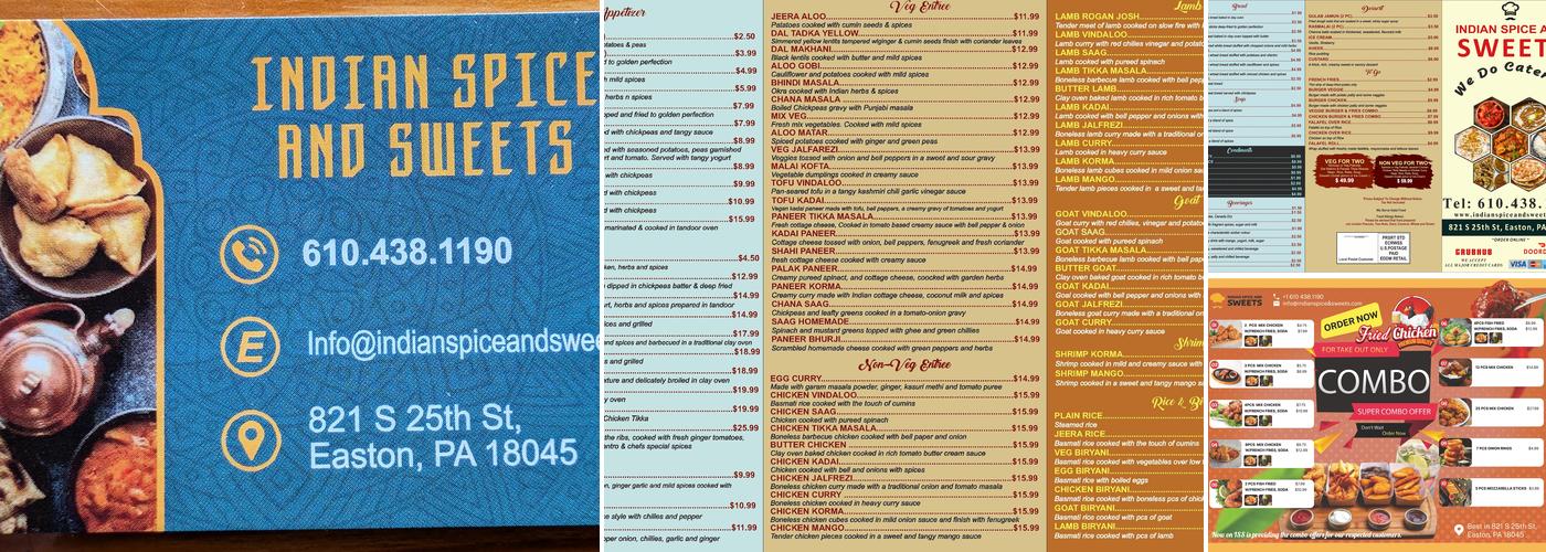 Indian Spice and Sweets Menu