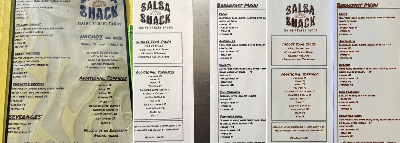 Salsa Shack Maine Street Tacos Menu