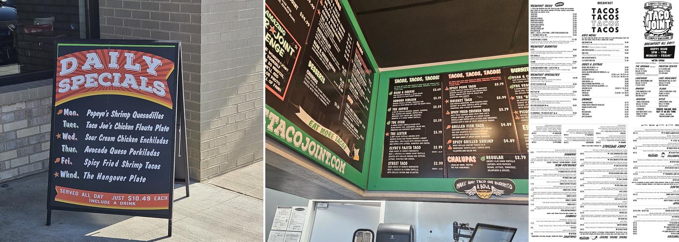 The Taco Joint Frisco Menu