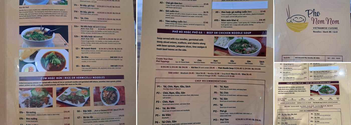 Pho Nom Nom Gaithersburg Menu
