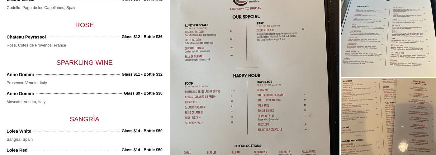 Sokai Sushi Bar Hallandale Menu