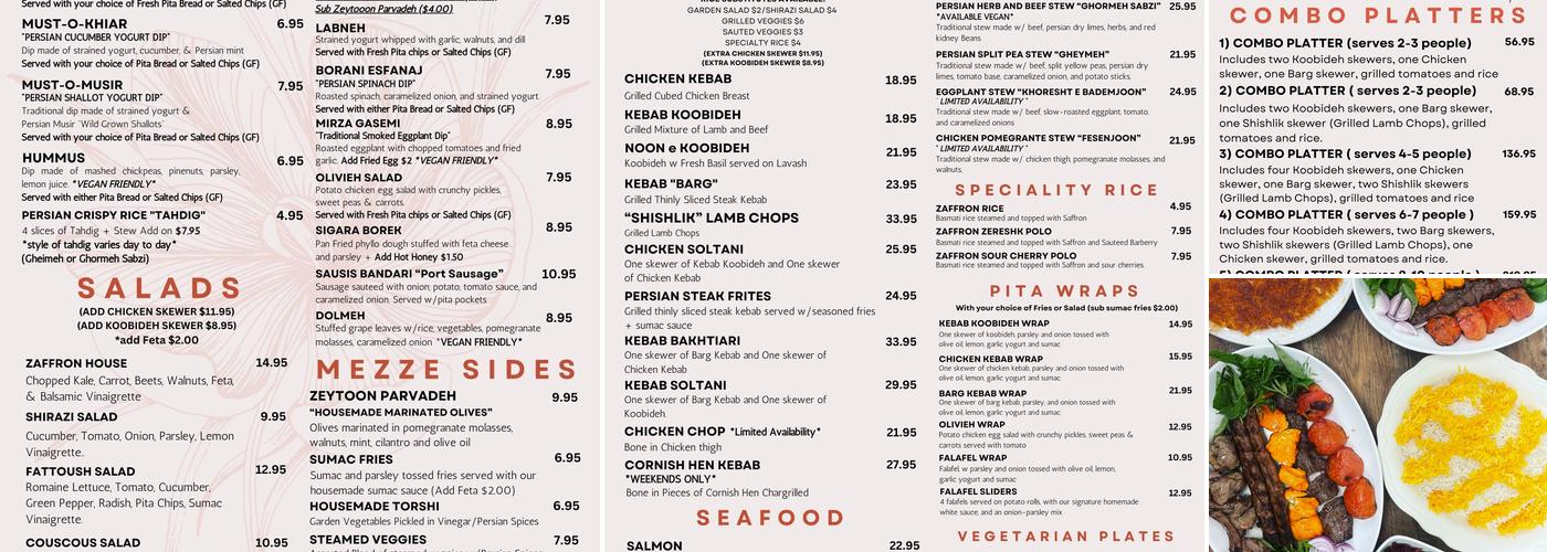 Zaffron Bloom Menu