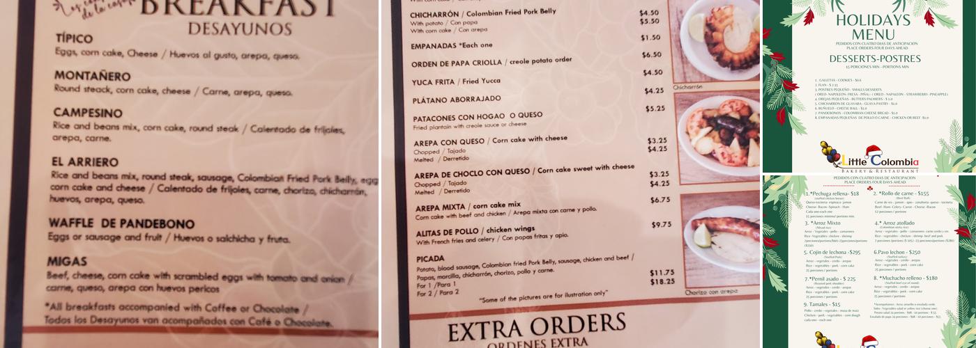 Little Colombia restaurant and bakery Menu