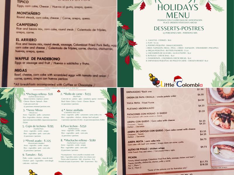Little Colombia restaurant and bakery Menu