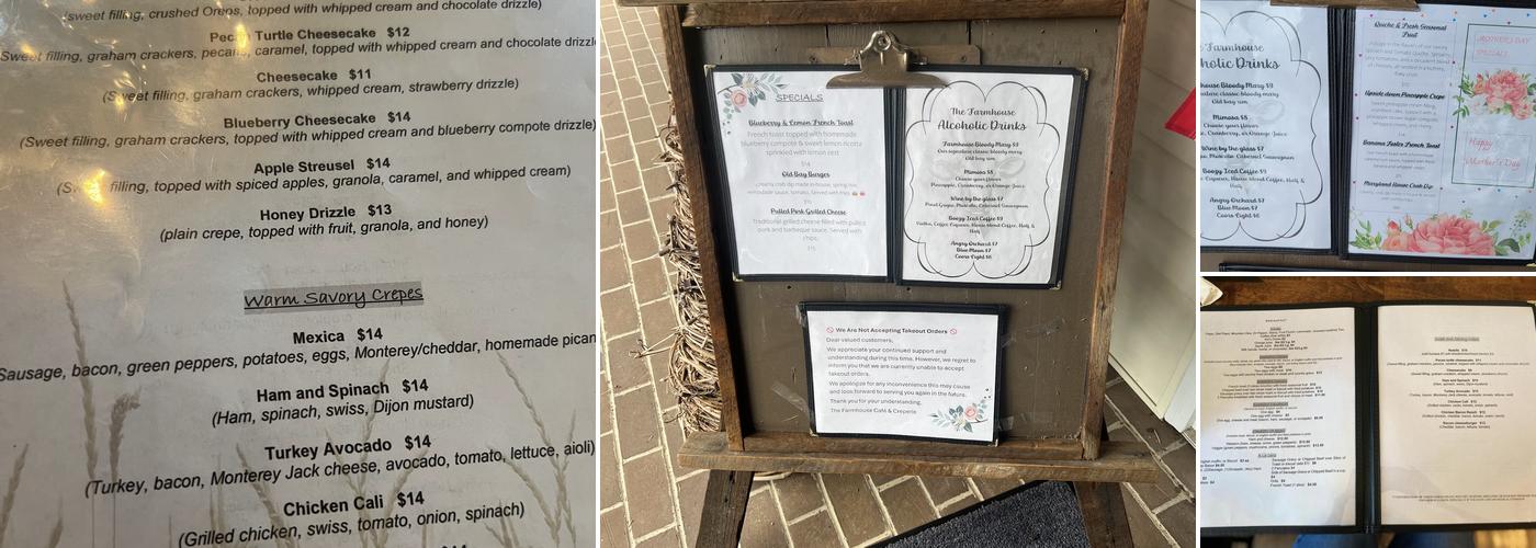 The Farmhouse cafe and creperie Menu