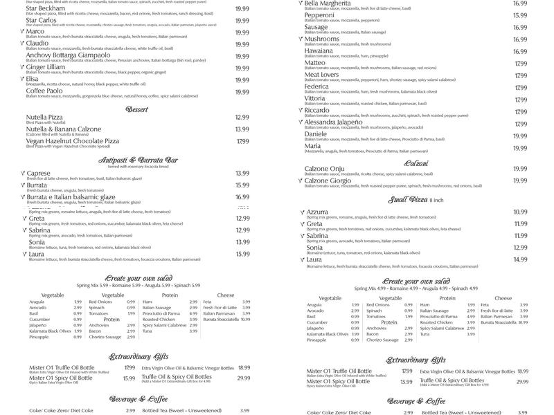 Mister O1 Extraordinary Pizza Mansfield Menu