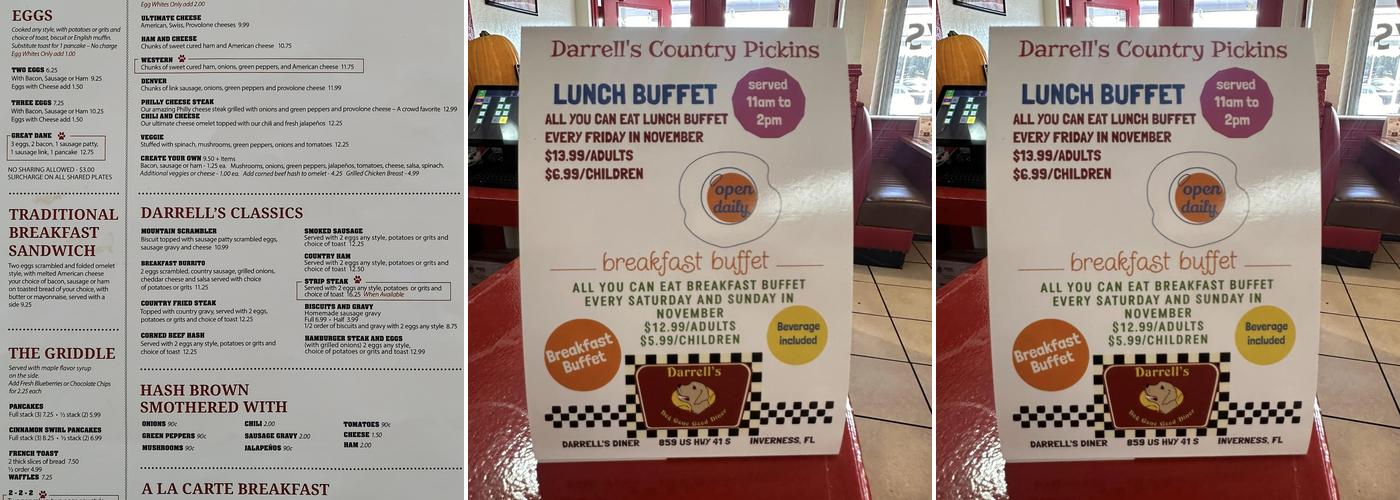 Darrell's Diner Menu