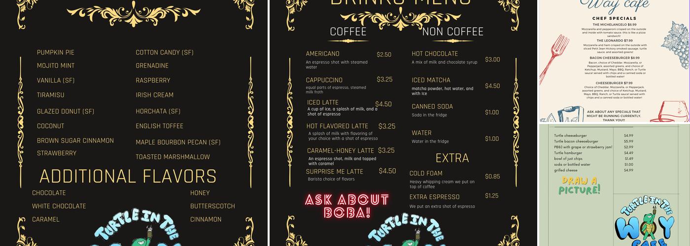 Turtle in the Way cafe Menu