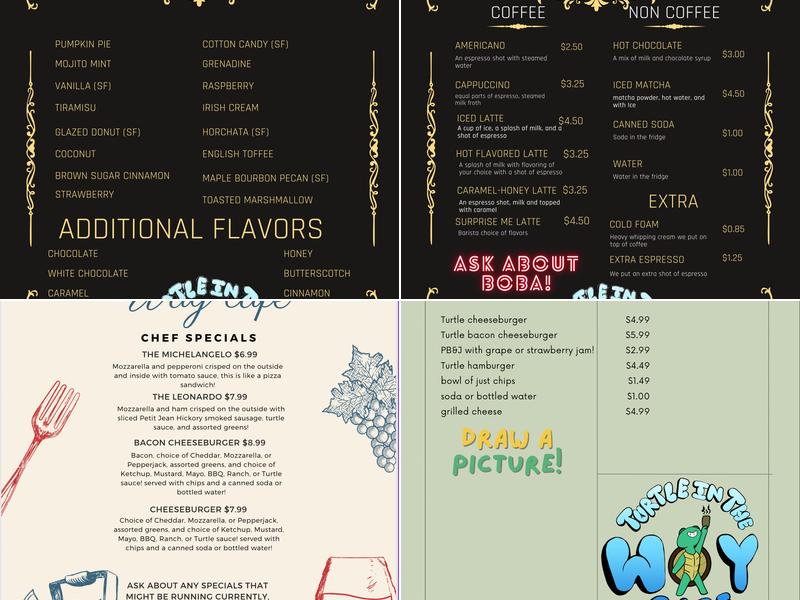 Turtle in the Way cafe Menu