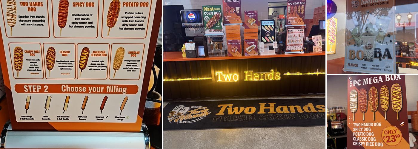 Two hands corn dogs Menu