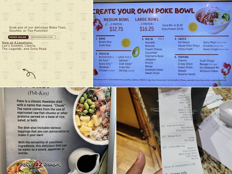 QZ Poke Ramen & Boba Tea - Zona Rosa Menu