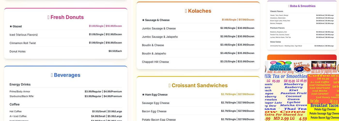 A+Donuts Menu